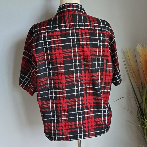 Diane Von Furstenberg, DVF Vintage 80s Red Plaid Button Front Blouse SZ Medium - Picture 6 of 9